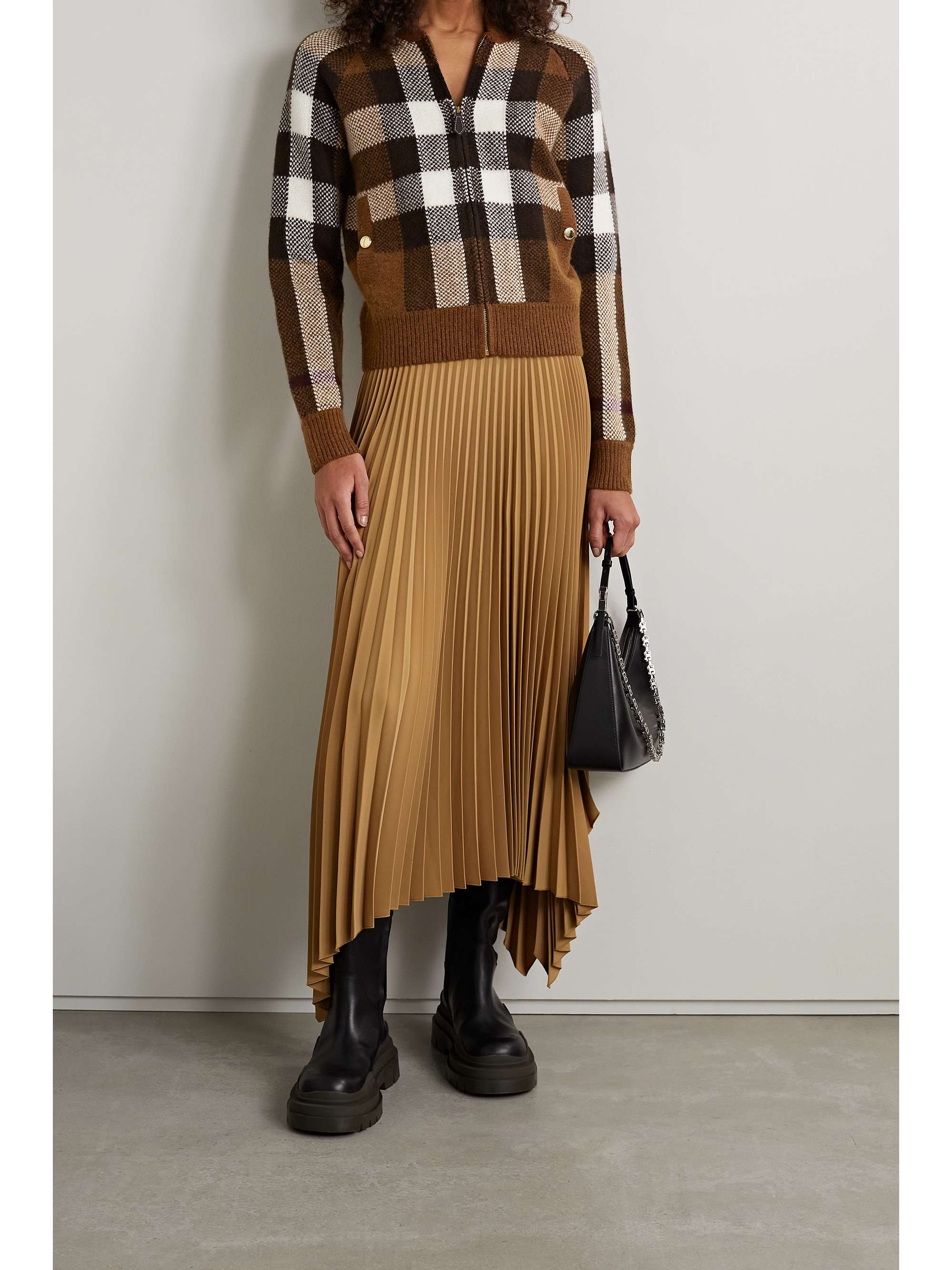 BURBERRY Checked wool and cashmere-blend bomber jacket