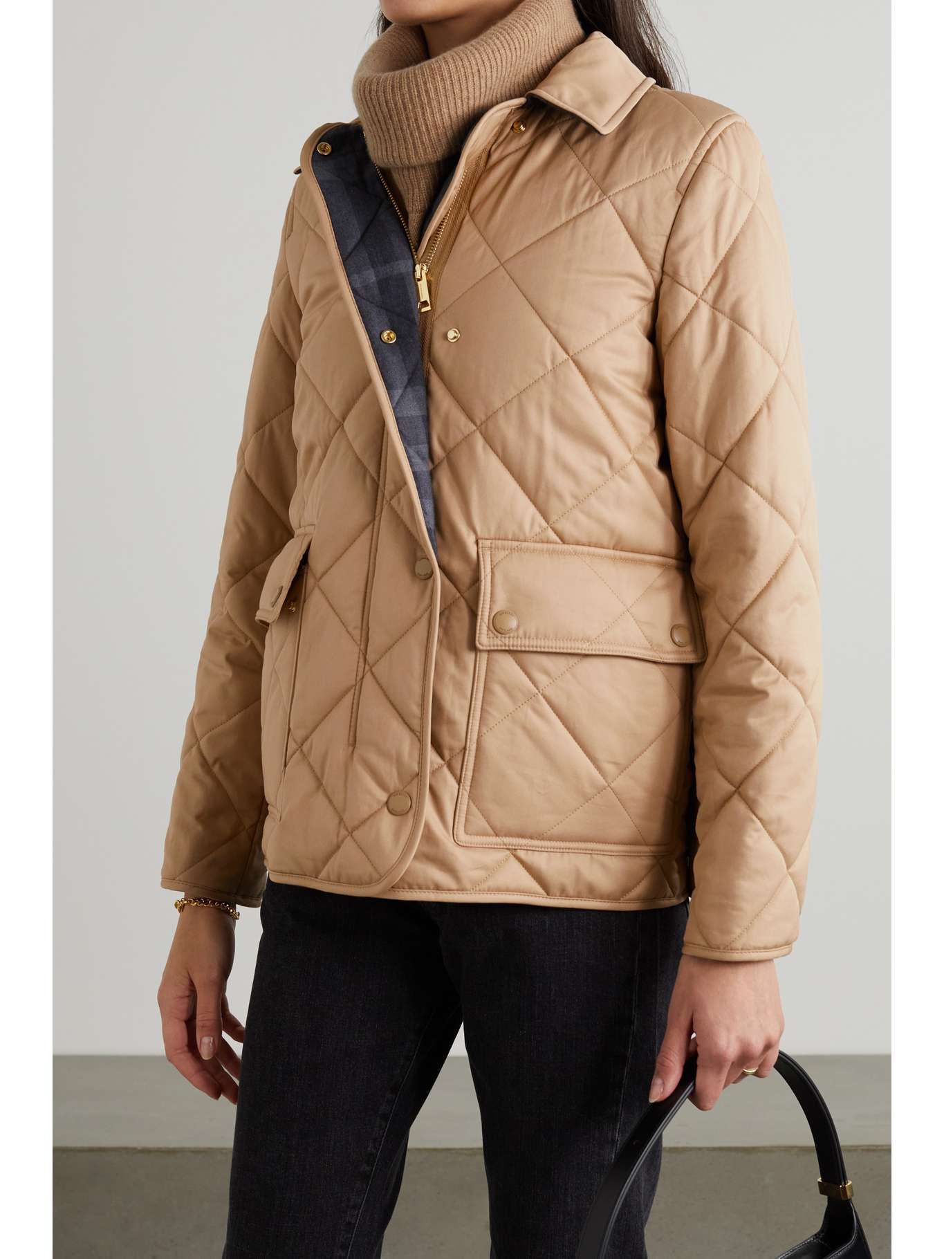 Beige Faux shearlingtrimmed quilted padded cottontwill jacket