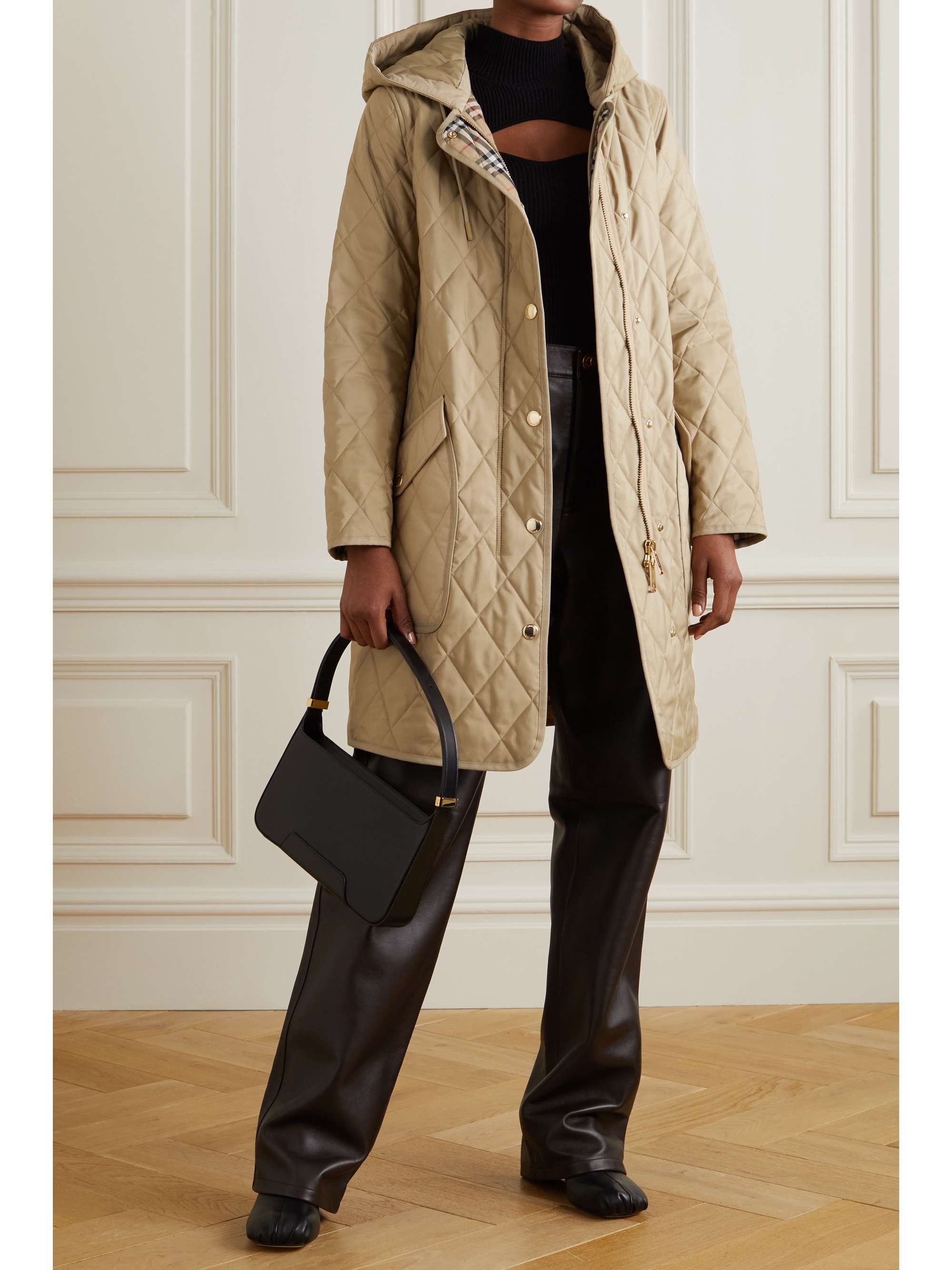 BURBERRY Quilted shell and gabardine hooded coat | NET-A-PORTER