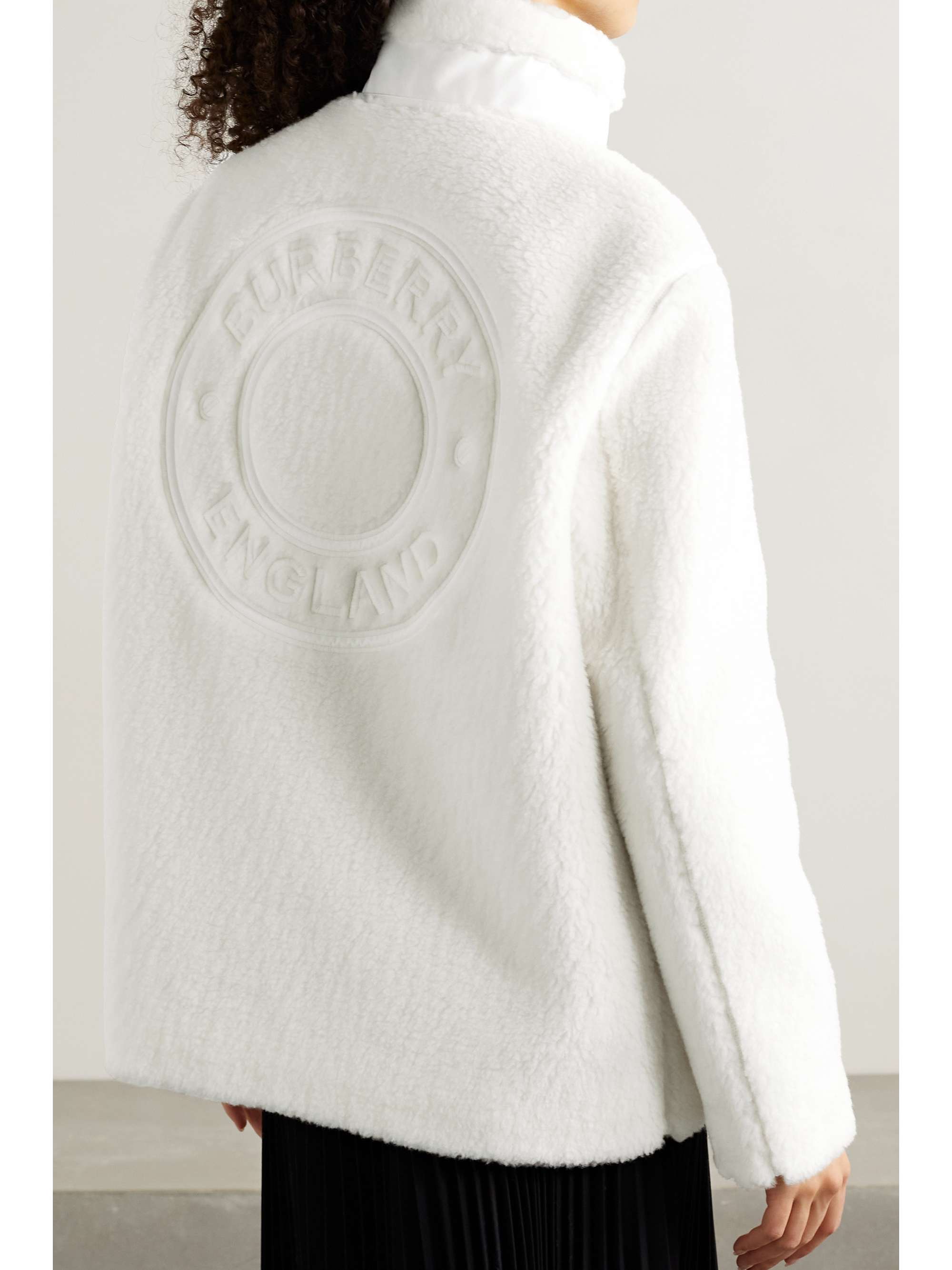BURBERRY Cotton twill-trimmed embroidered wool-blend fleece jacket