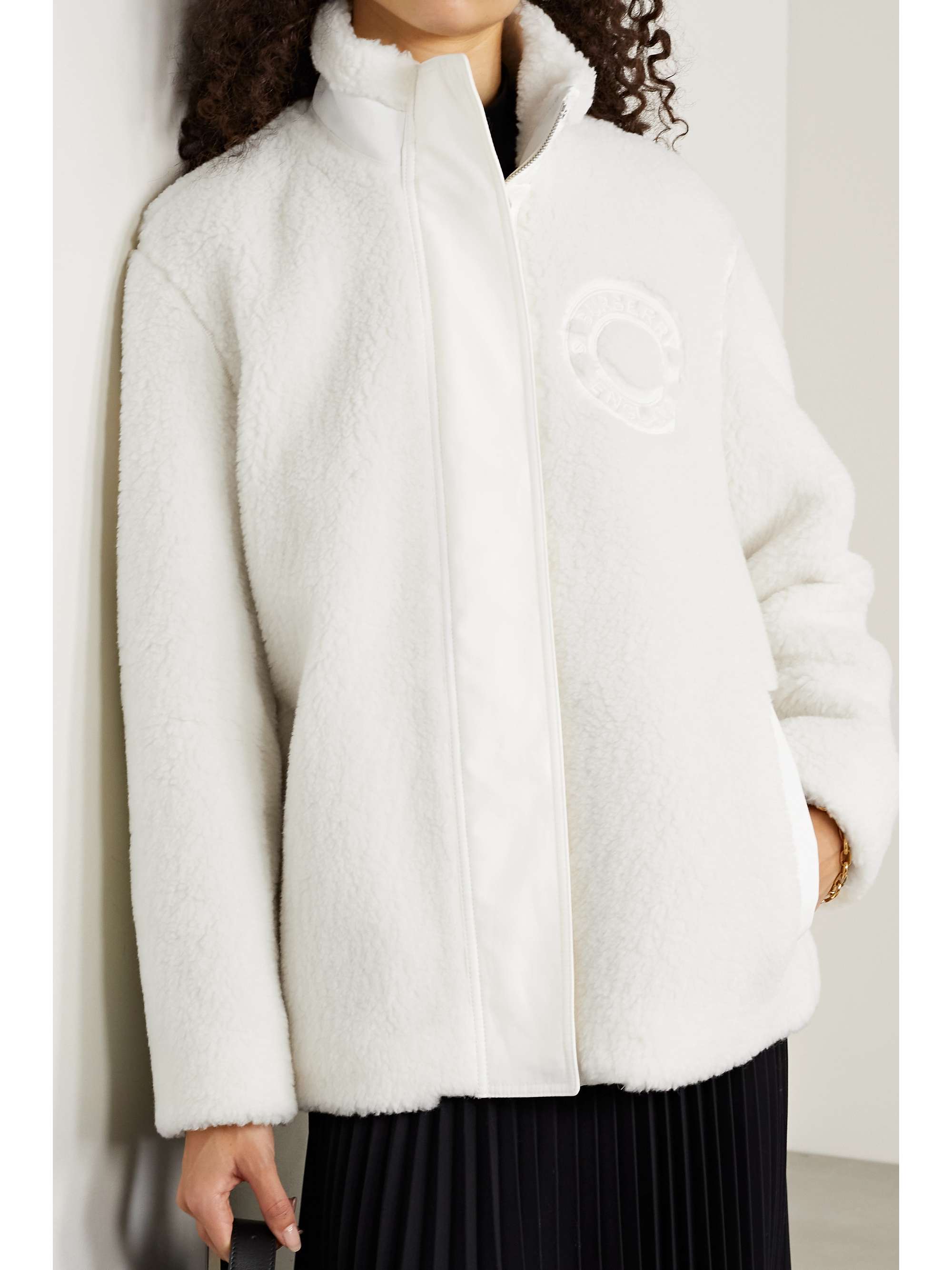 BURBERRY Cotton twill-trimmed embroidered wool-blend fleece jacket