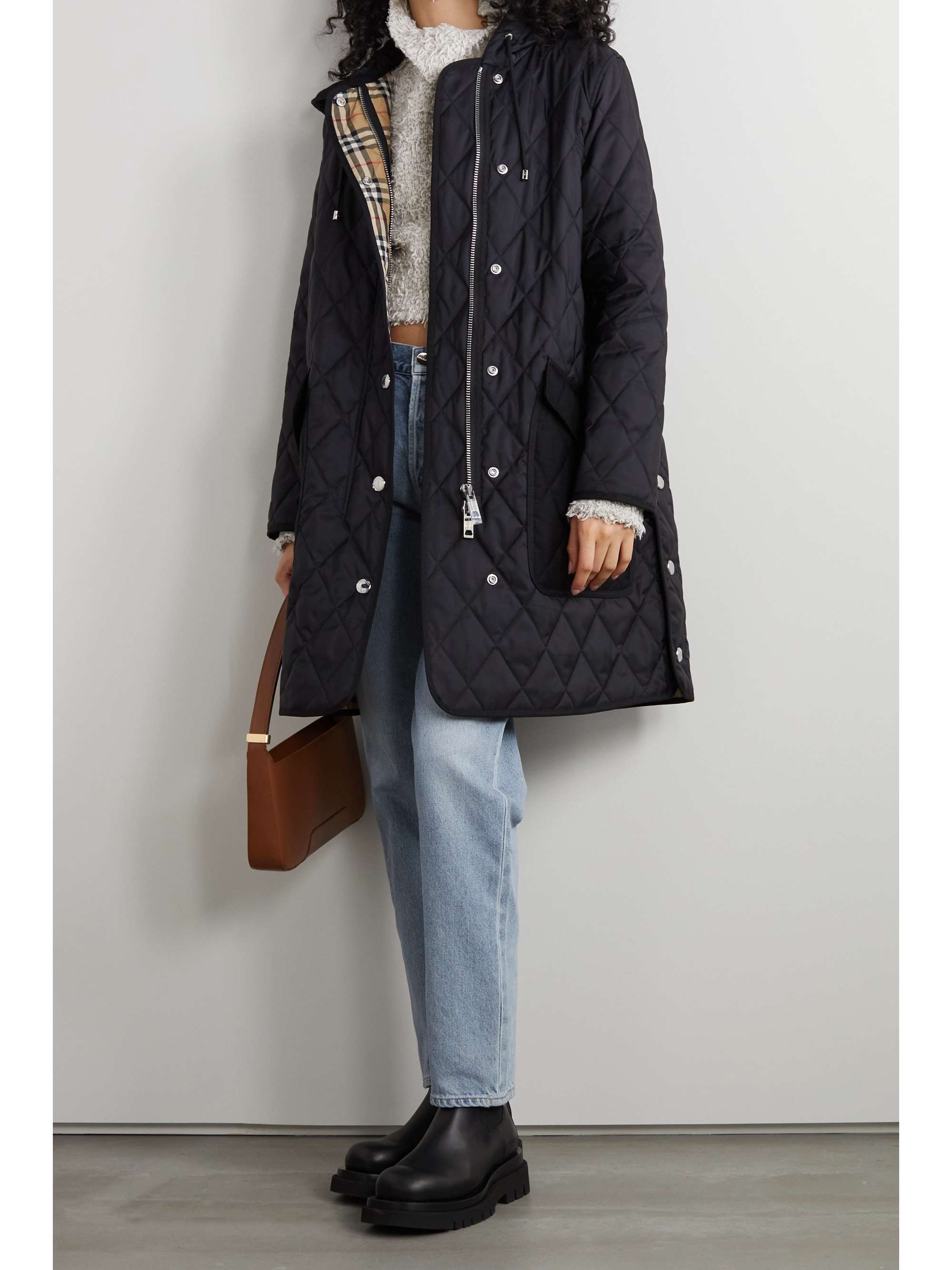 BURBERRY Hooded quilted padded shell coat