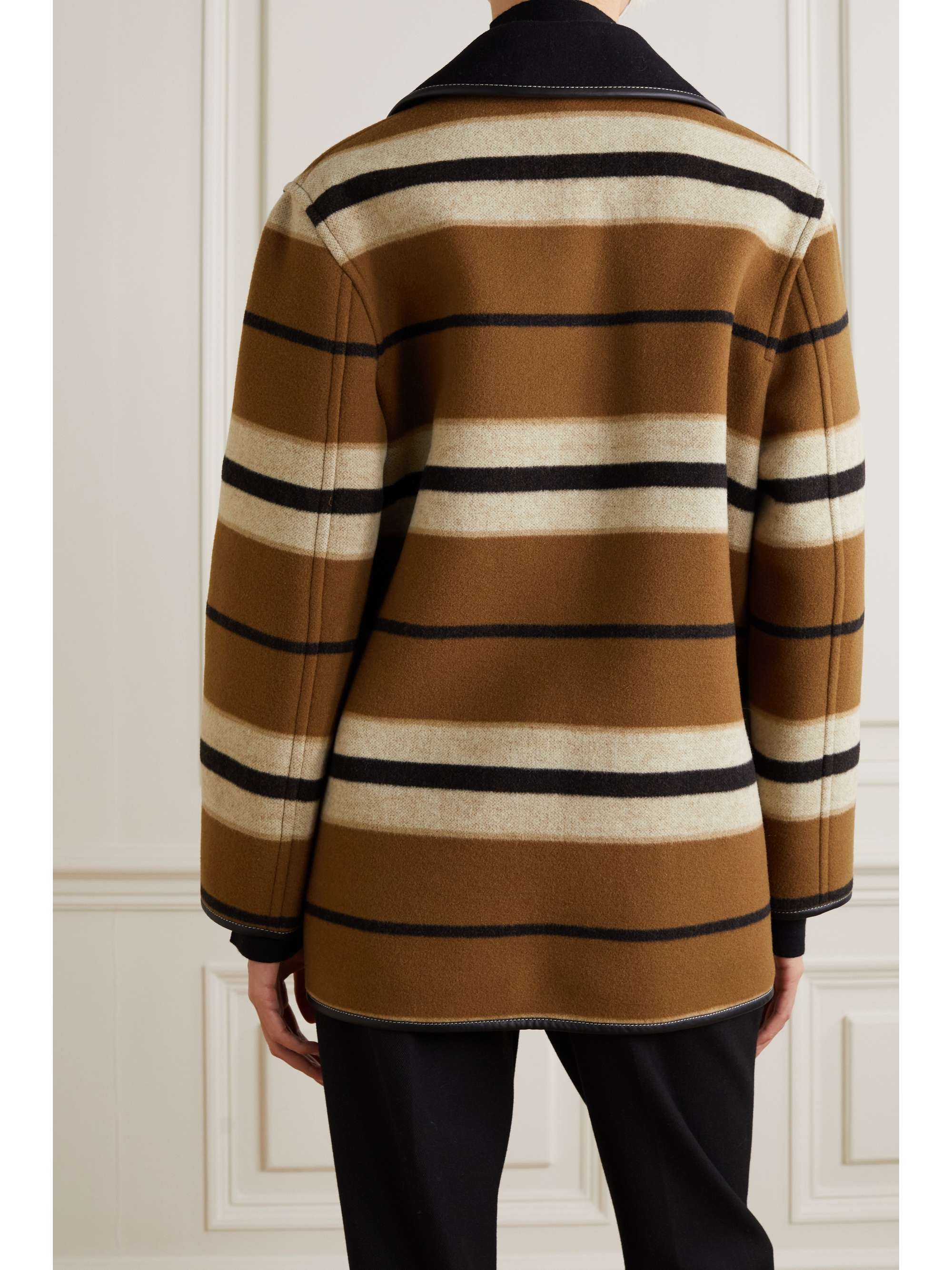 BURBERRY Leather-trimmed striped wool jacket
