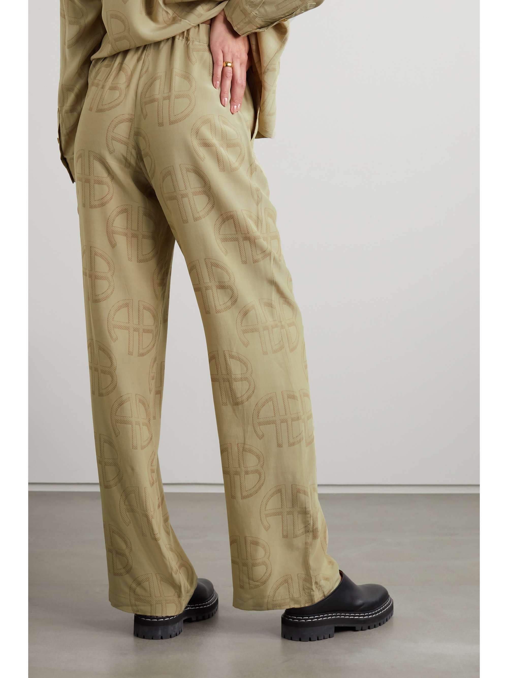 Beige Owen printed georgette wide-leg 