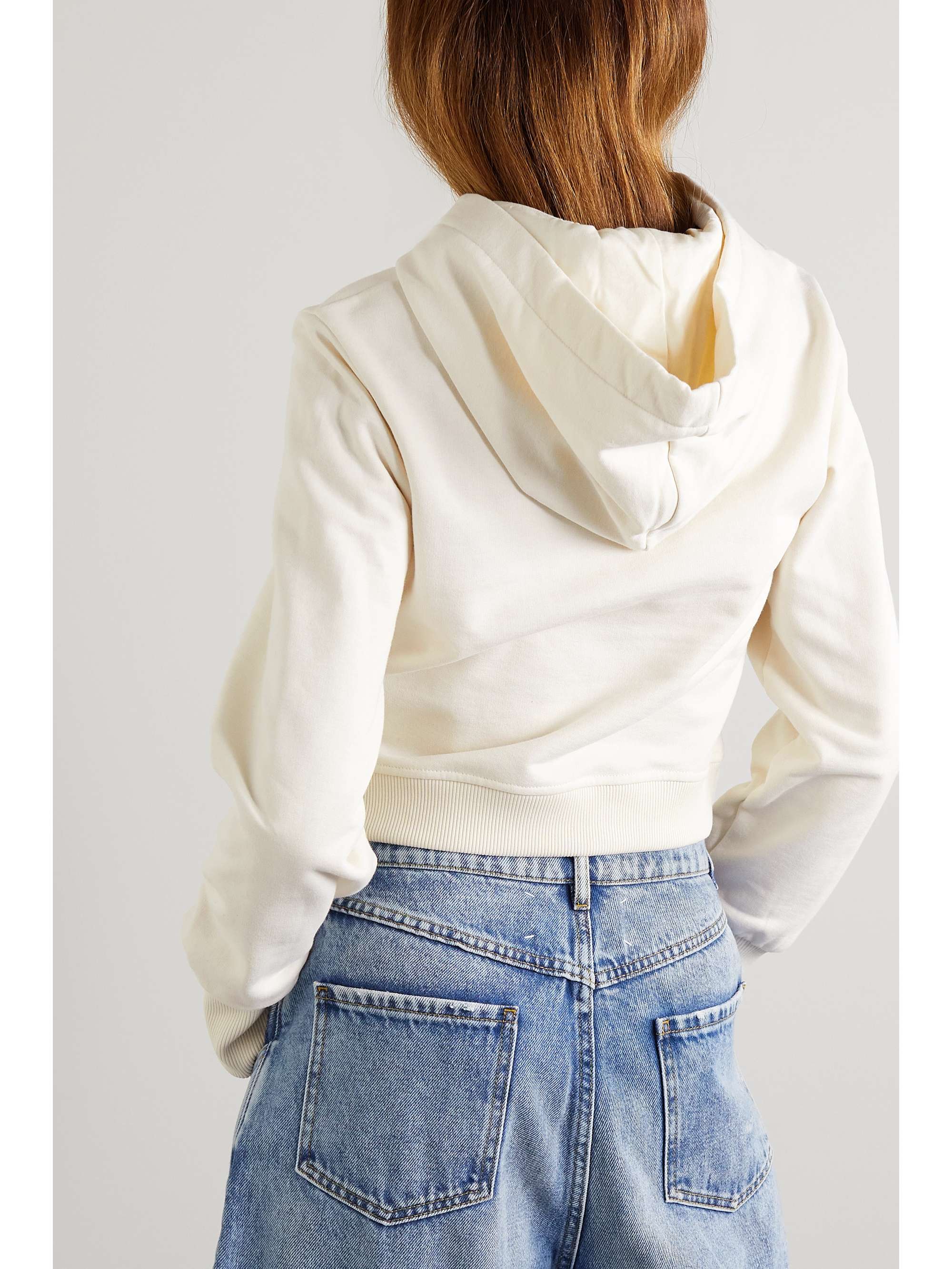 FENDI Cropped appliquéd embroidered cotton-jersey hoodie