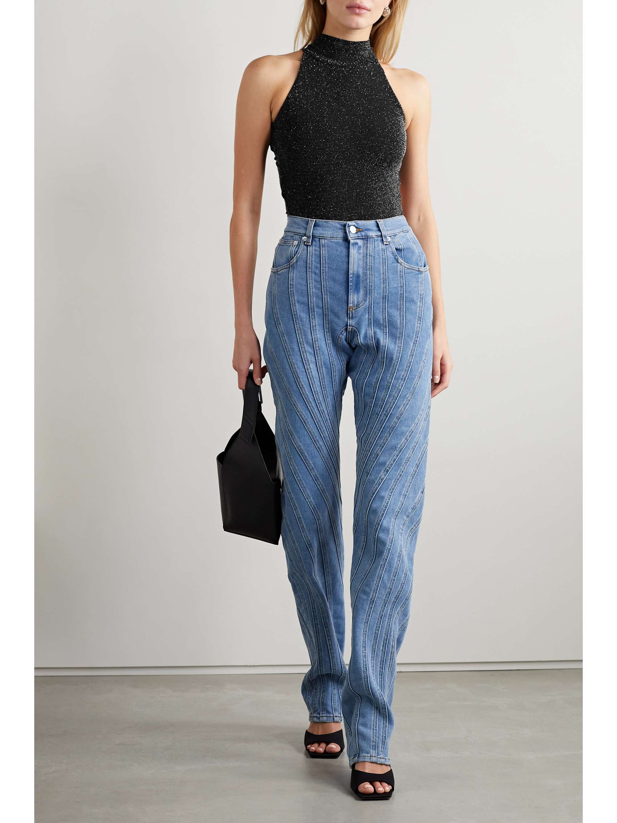 Black Bently open-back metallic stretch 