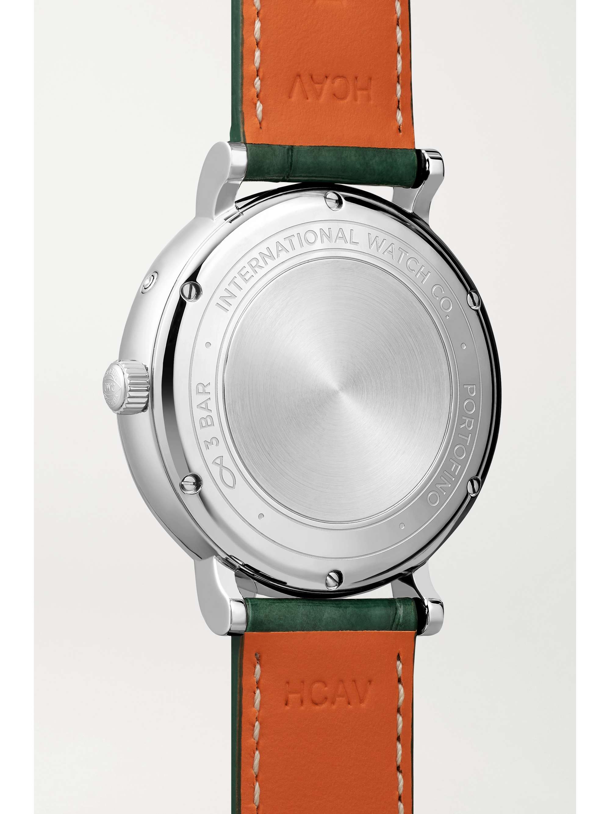 IWC SCHAFFHAUSEN Montre en acier inoxydable et diamants à bracelet en cuir texturé Portofino Automatic Phase de Lune, 37 mm
