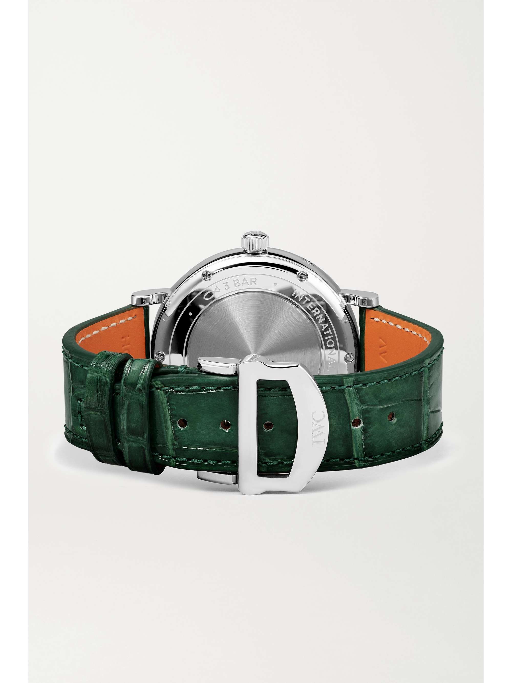 IWC SCHAFFHAUSEN Montre en acier inoxydable et diamants à bracelet en cuir texturé Portofino Automatic Phase de Lune, 37 mm