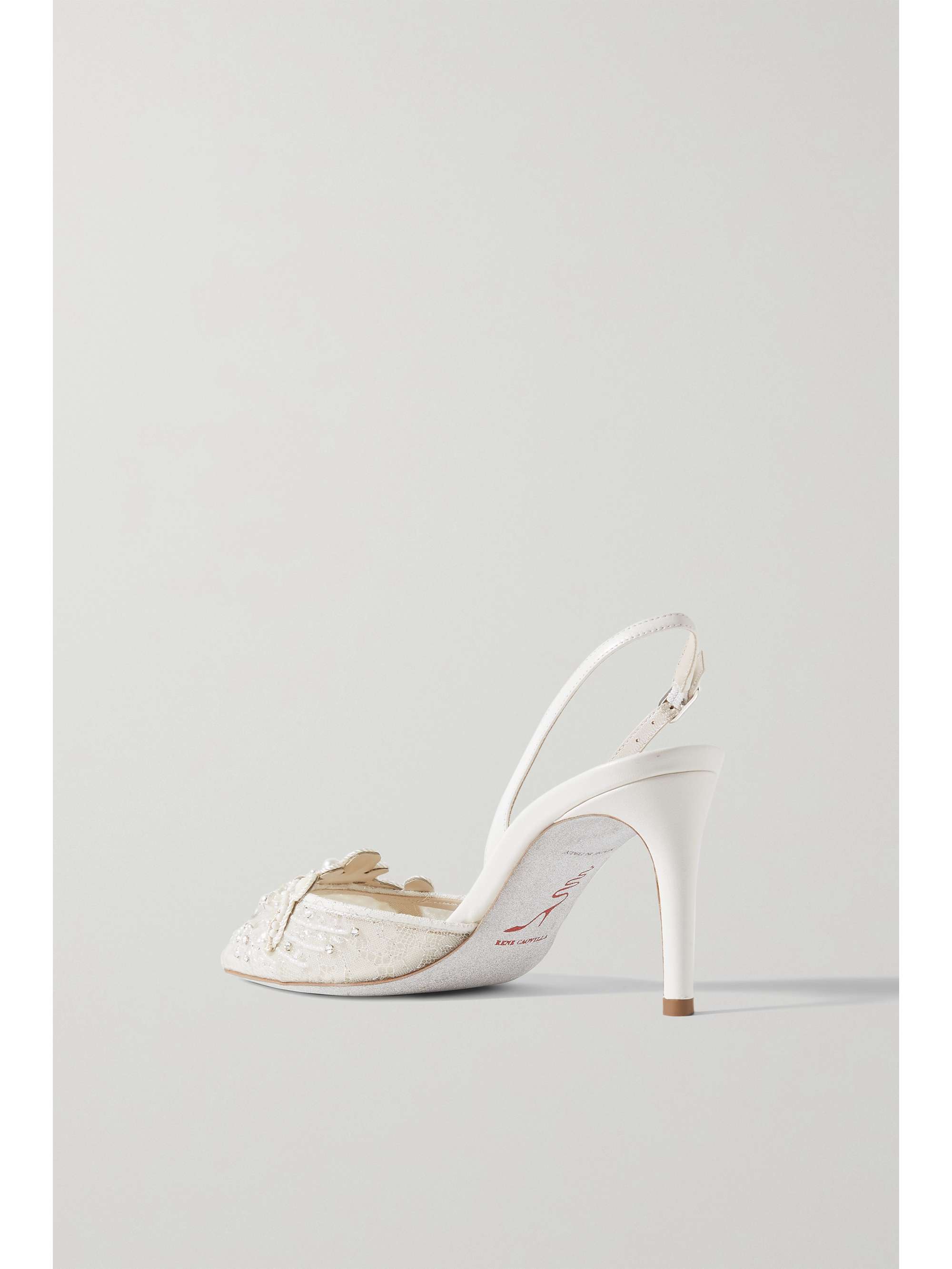 RENÉ CAOVILLA Embellished lace and leather slingback pumps