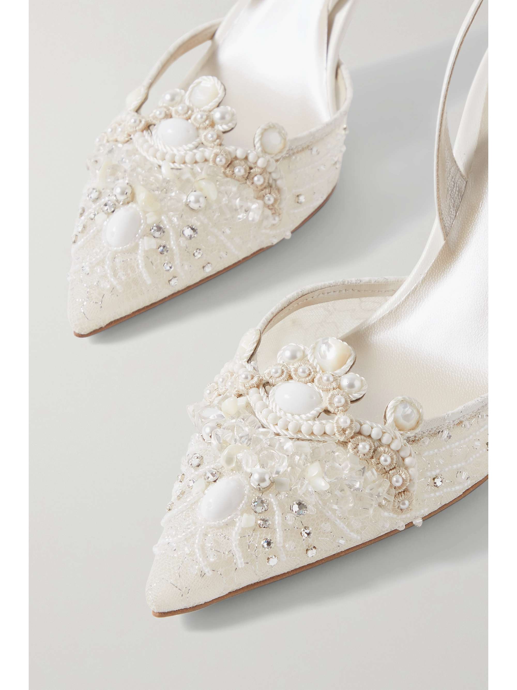 RENÉ CAOVILLA Embellished lace and leather slingback pumps