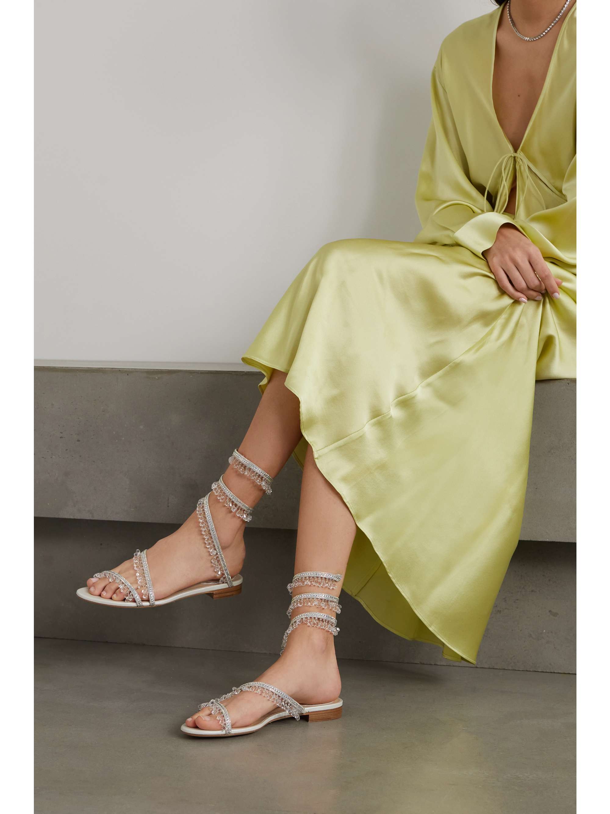 Silver Embellished satin and leather 