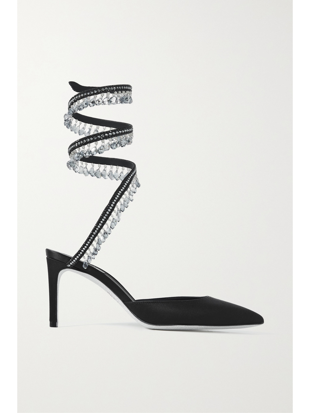 René Caovilla Embellished Satin Pumps - Black