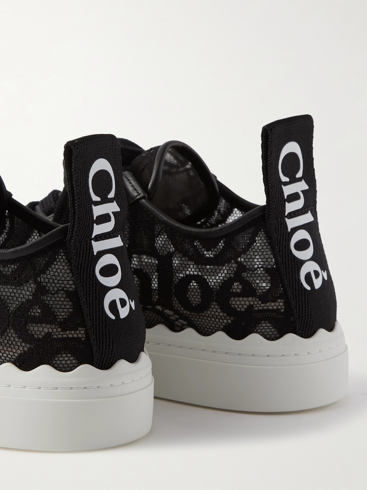 Shop Chloé Lauren Scalloped Logo-detailed Lace And Leather Sneakers In Black