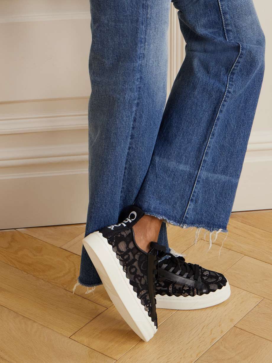 Chloe LAUREN Cotton Calfskin Lace Low Cut sneakers Nylon Loop Logo Round Toe Ivory White 38