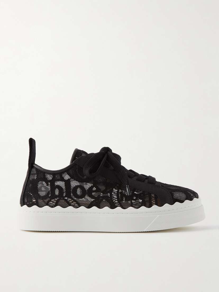 Chloé Lauren Scalloped Logo-detailed Lace And Leather Sneakers