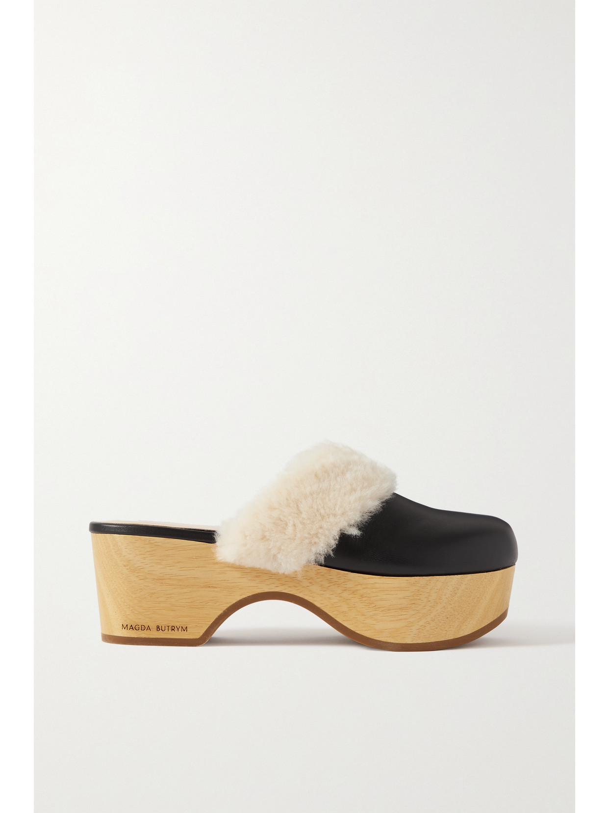 Shearling-trimmed Leather Platform Clogs