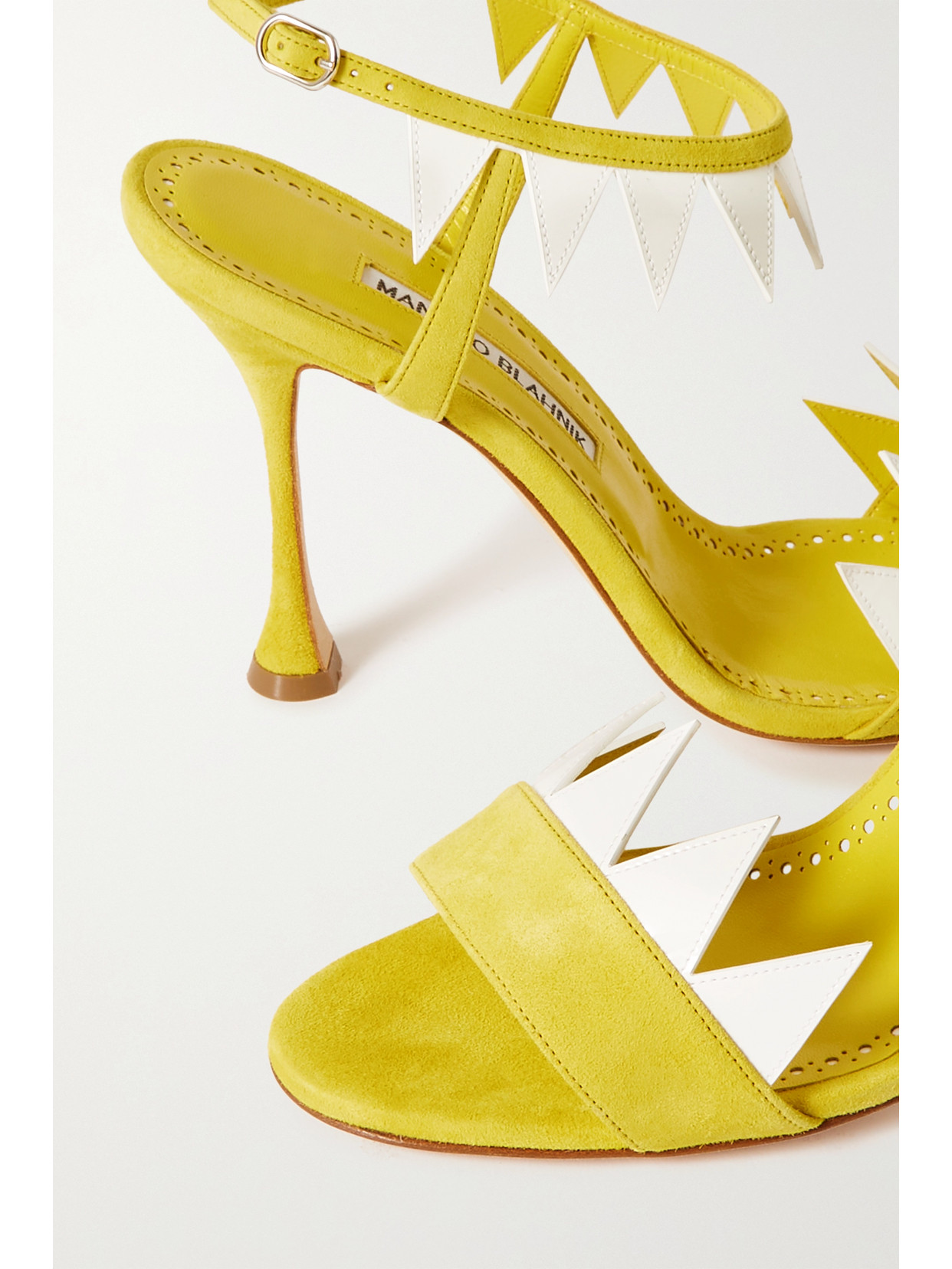 Shop Manolo Blahnik Artaserse 105 Leather-trimmed Suede Sandals In Yellow