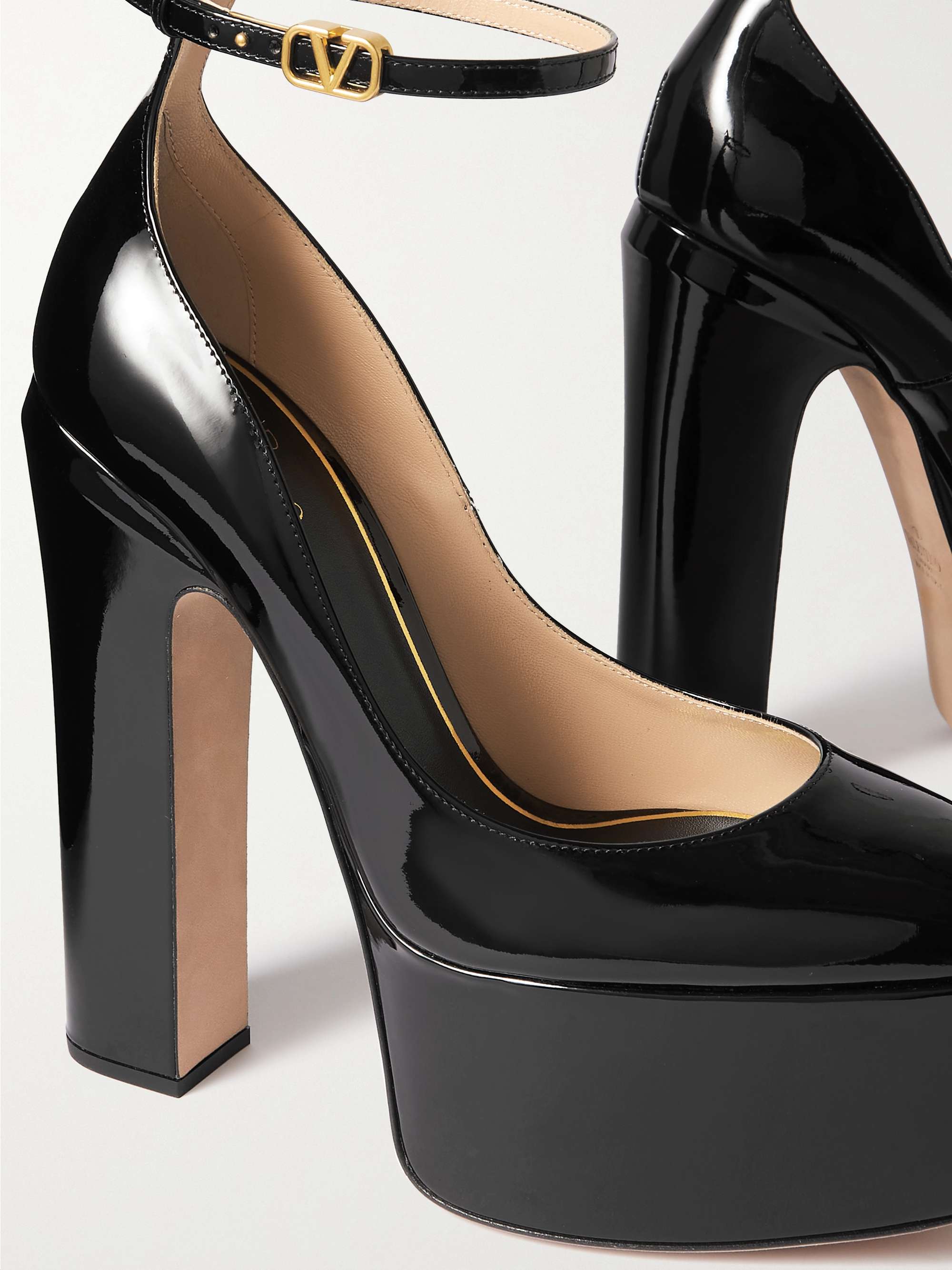 Valentino Garavani Women's Tan-Go Platform Pump in Patent Leather 155mm - Black - Pumps - 36.5