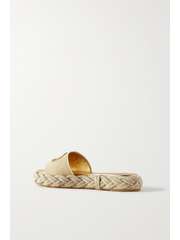Beige Valentino Garavani VLOGO embroidered woven espadrille slides | VALENTINO GARAVANI | NET-A 