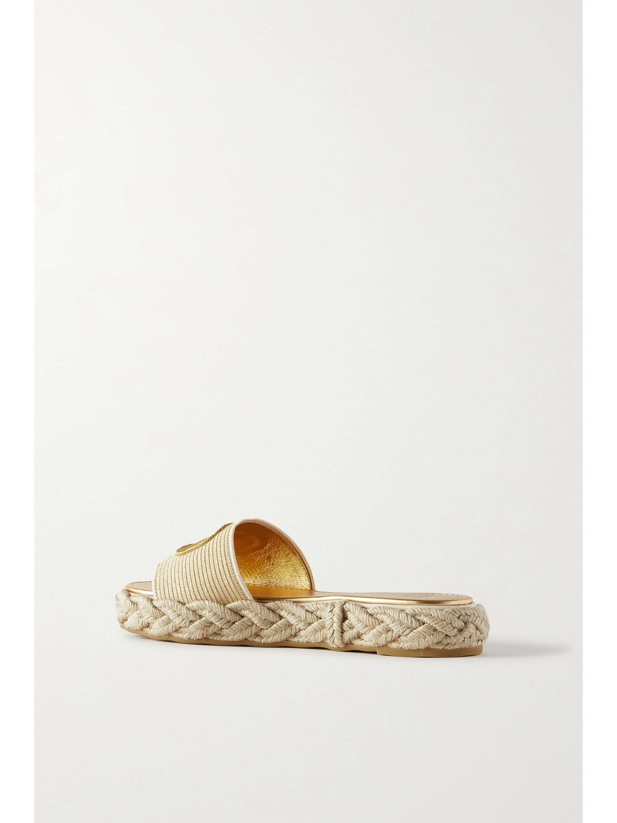 Beige Valentino Garavani VLOGO embroidered woven espadrille slides | VALENTINO GARAVANI | NET-A 