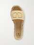 Beige Valentino Garavani VLOGO embroidered woven espadrille slides | VALENTINO GARAVANI | NET-A 