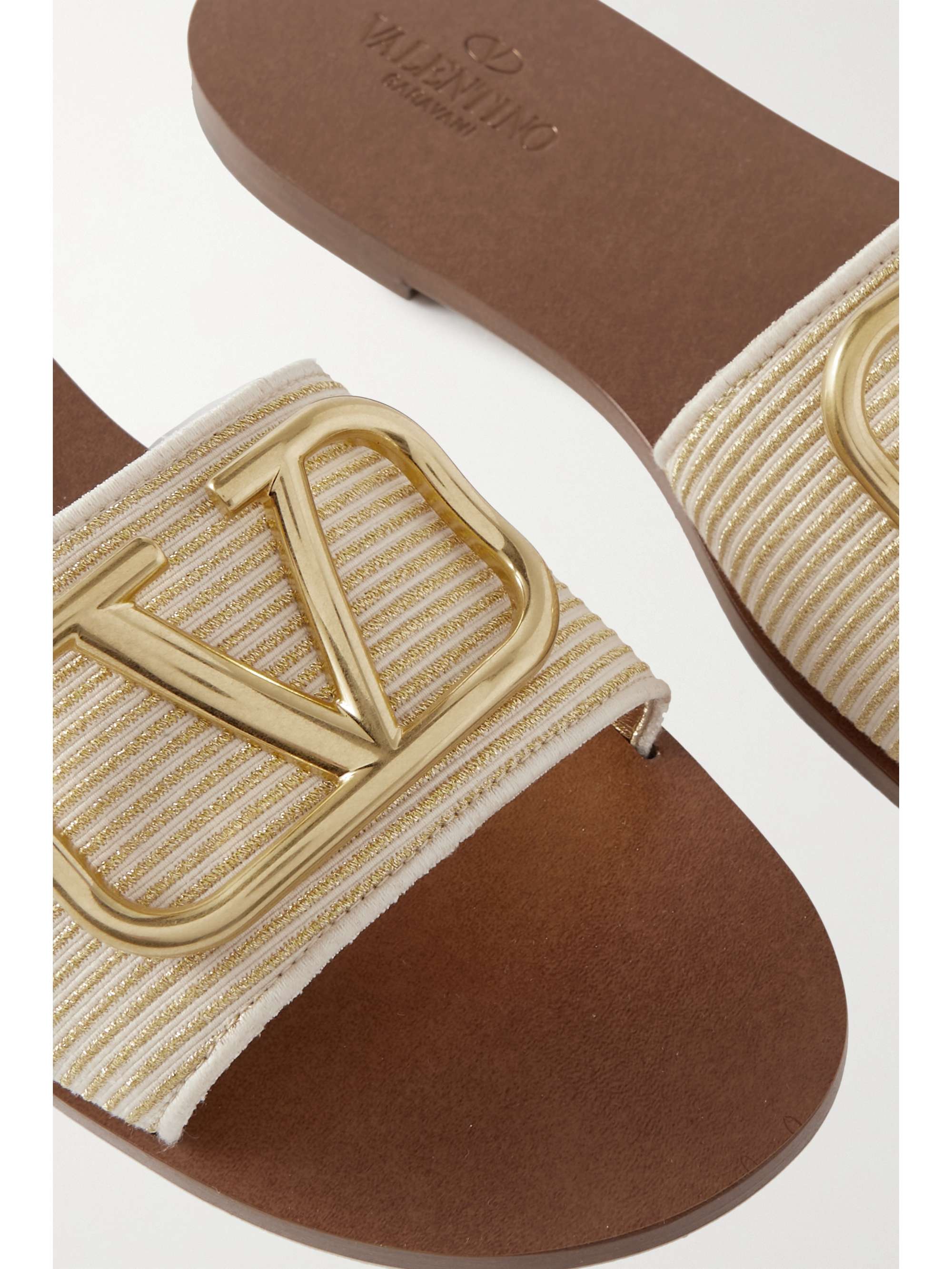 Beige Valentino Garavani VLOGO woven slides | VALENTINO GARAVANI | NET-A-PORTER