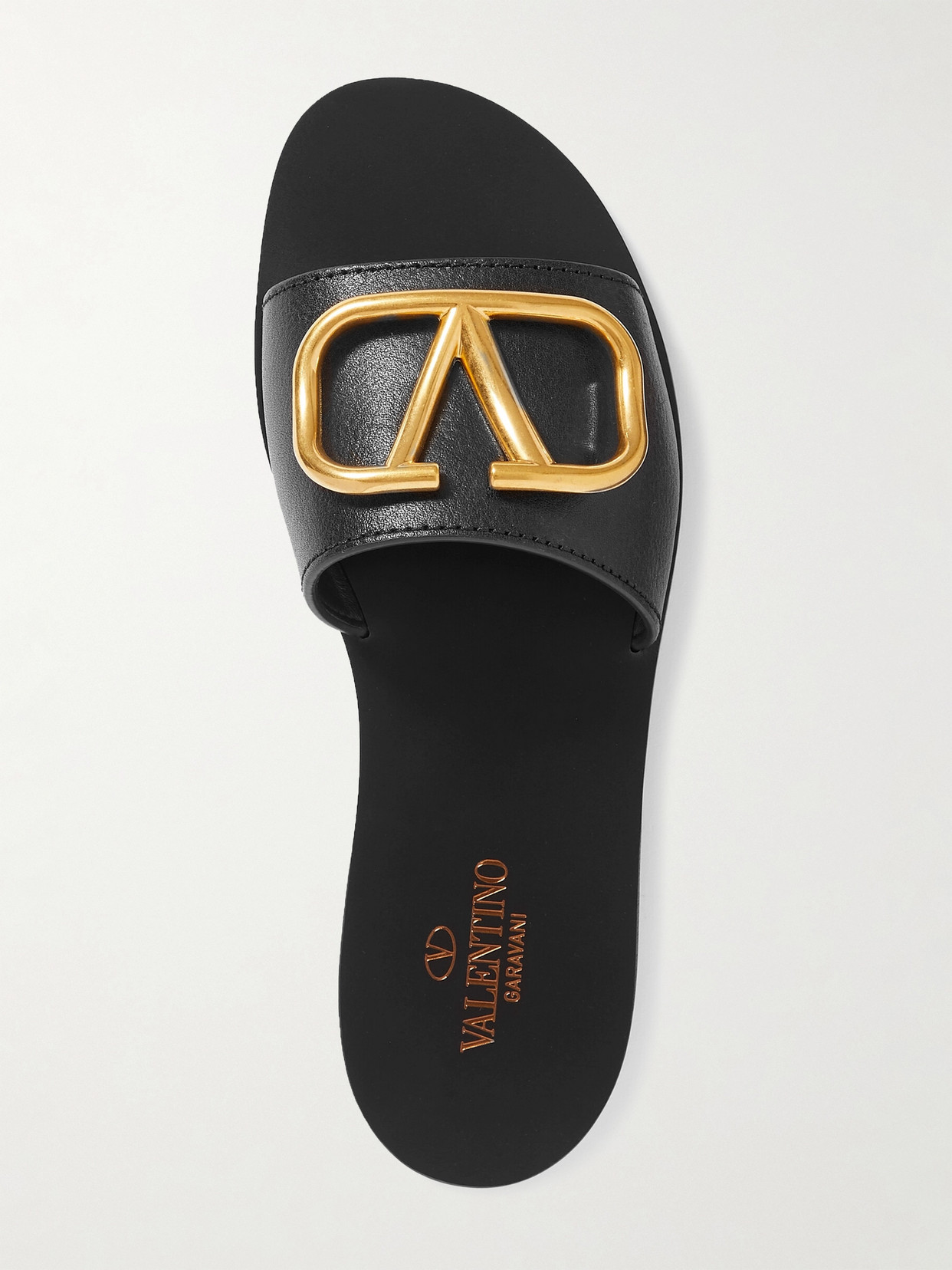 Valentino Garavani Vlogo Leather Slides In Black