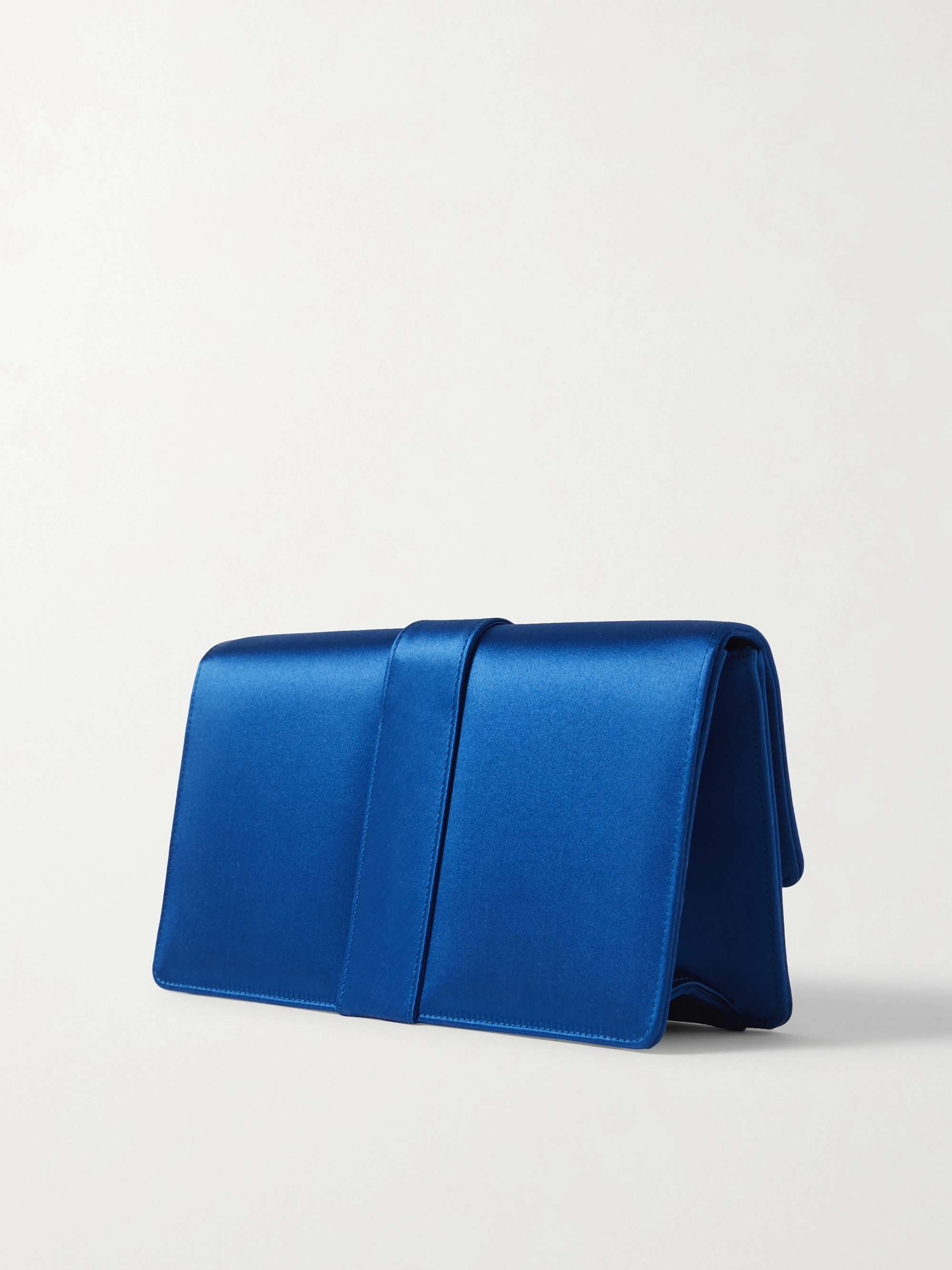 MANOLO BLAHNIK Capri Clutch aus Samt mit Satinbesatz und Kristallen