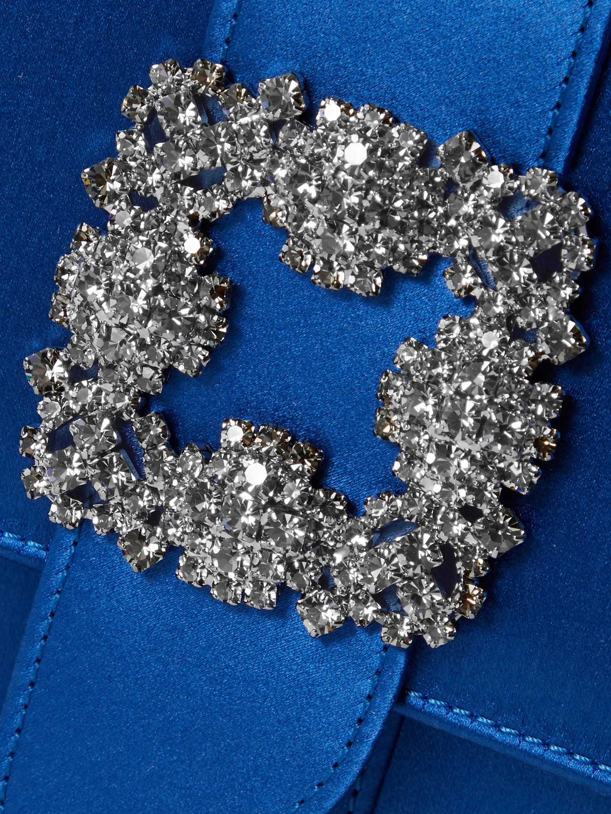 Shop Manolo Blahnik Capri Crystal-embellished Satin Clutch In Blue