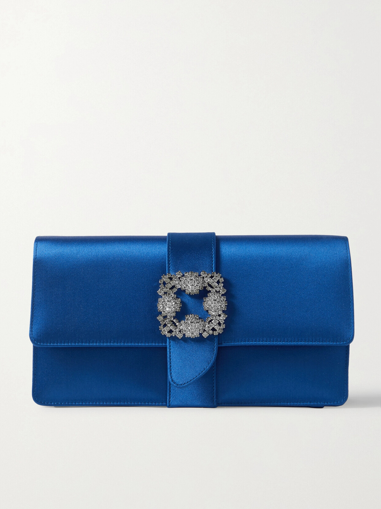 Manolo Blahnik Capri Crystal-embellished Satin Clutch In Blue