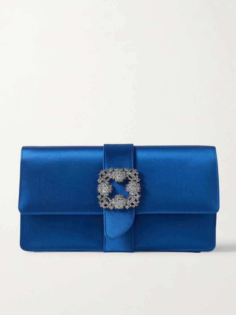 Manolo Blahnik Capri Crystal-embellished Satin Clutch