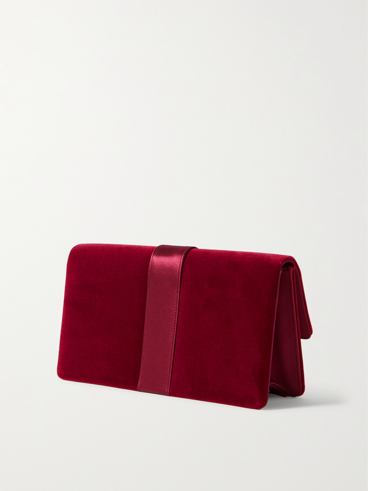 Shop Manolo Blahnik Capri Crystal-embellished Satin-trimmed Velvet Clutch In Burgundy