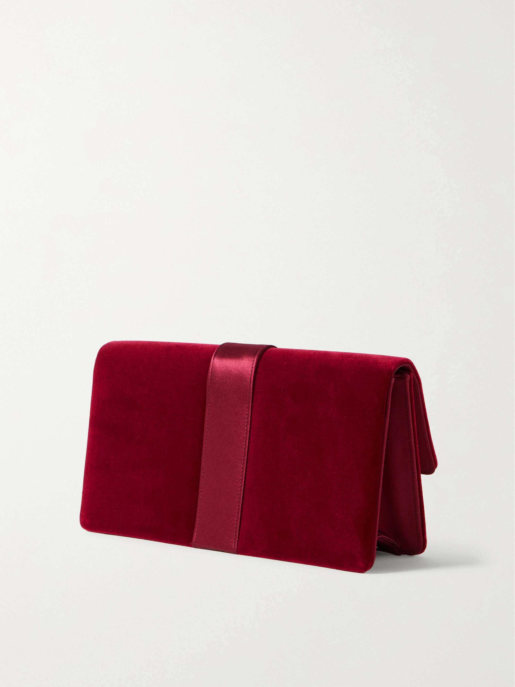 MANOLO BLAHNIK Capri Clutch aus Samt mit Satinbesatz und Kristallen