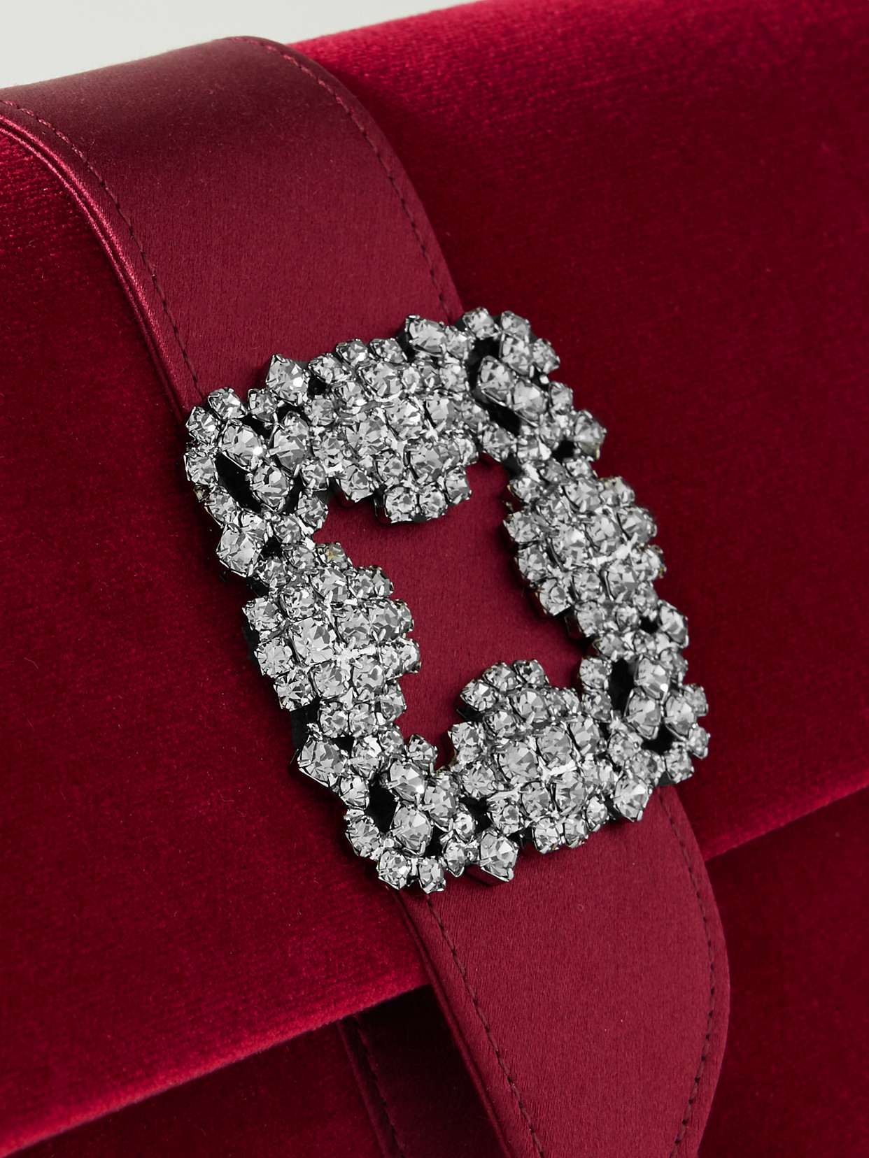 Manolo Blahnik Capri Crystal-embellished Satin-trimmed Velvet Clutch In Burgundy