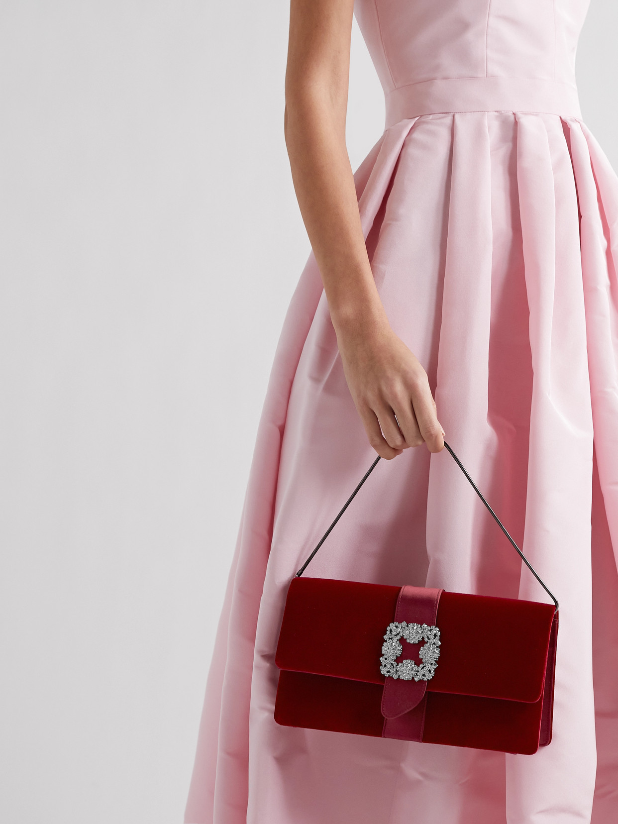 Manolo Blahnik Capri Crystal-embellished Satin-trimmed Velvet Clutch In Burgundy