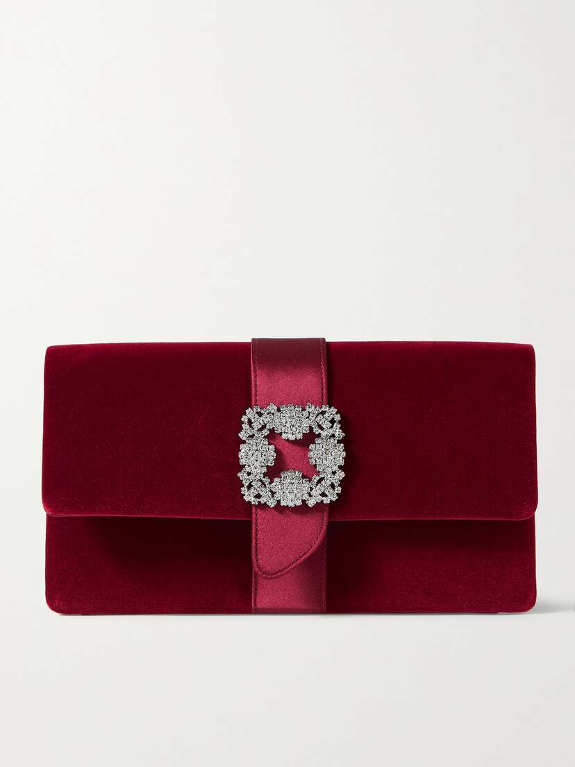 Manolo Blahnik Capri Crystal-embellished Satin-trimmed Velvet Clutch