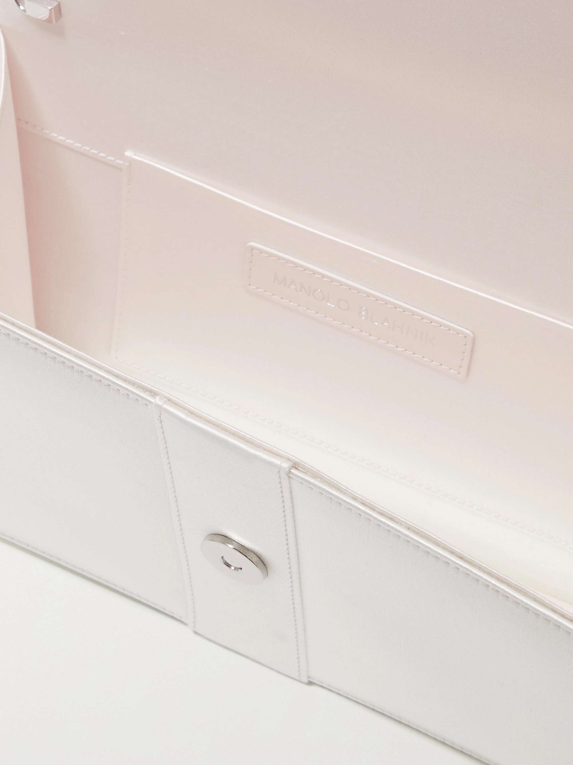 MANOLO BLAHNIK Capri Clutch aus Samt mit Satinbesatz und Kristallen