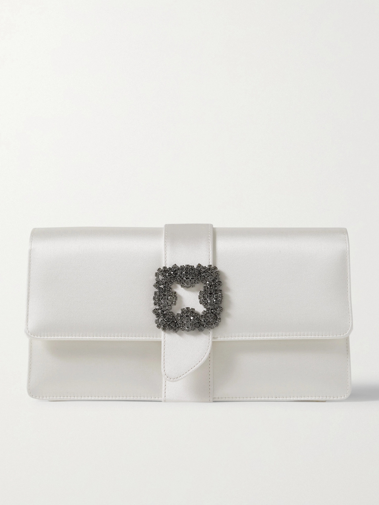 Manolo Blahnik Capri Crystal-embellished Satin Clutch In White