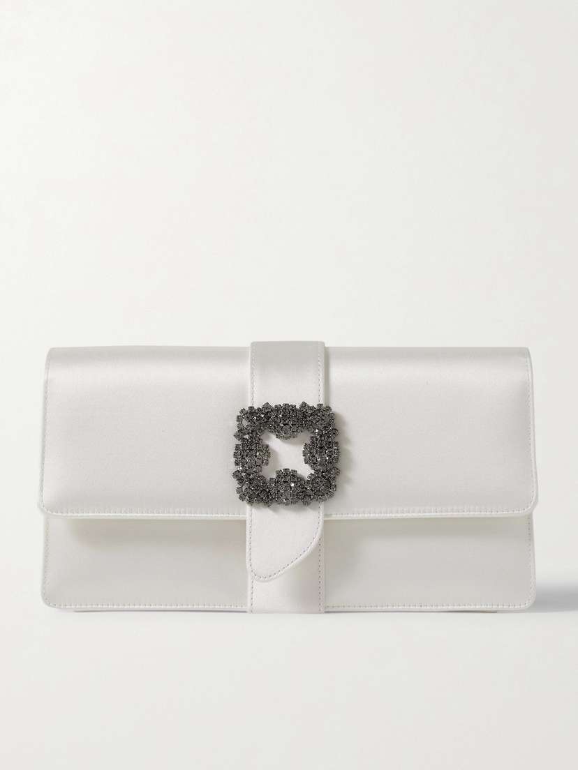 Manolo Blahnik Capri Crystal-embellished Satin Clutch
