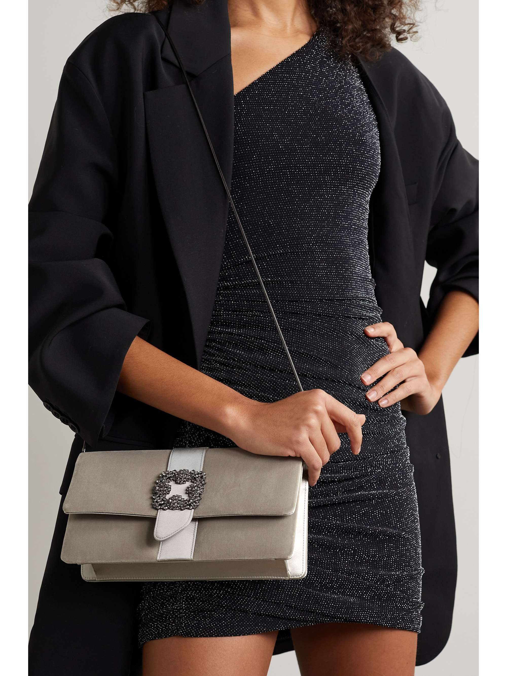 MANOLO BLAHNIK Capri crystal-embellished satin-trimmed velvet clutch