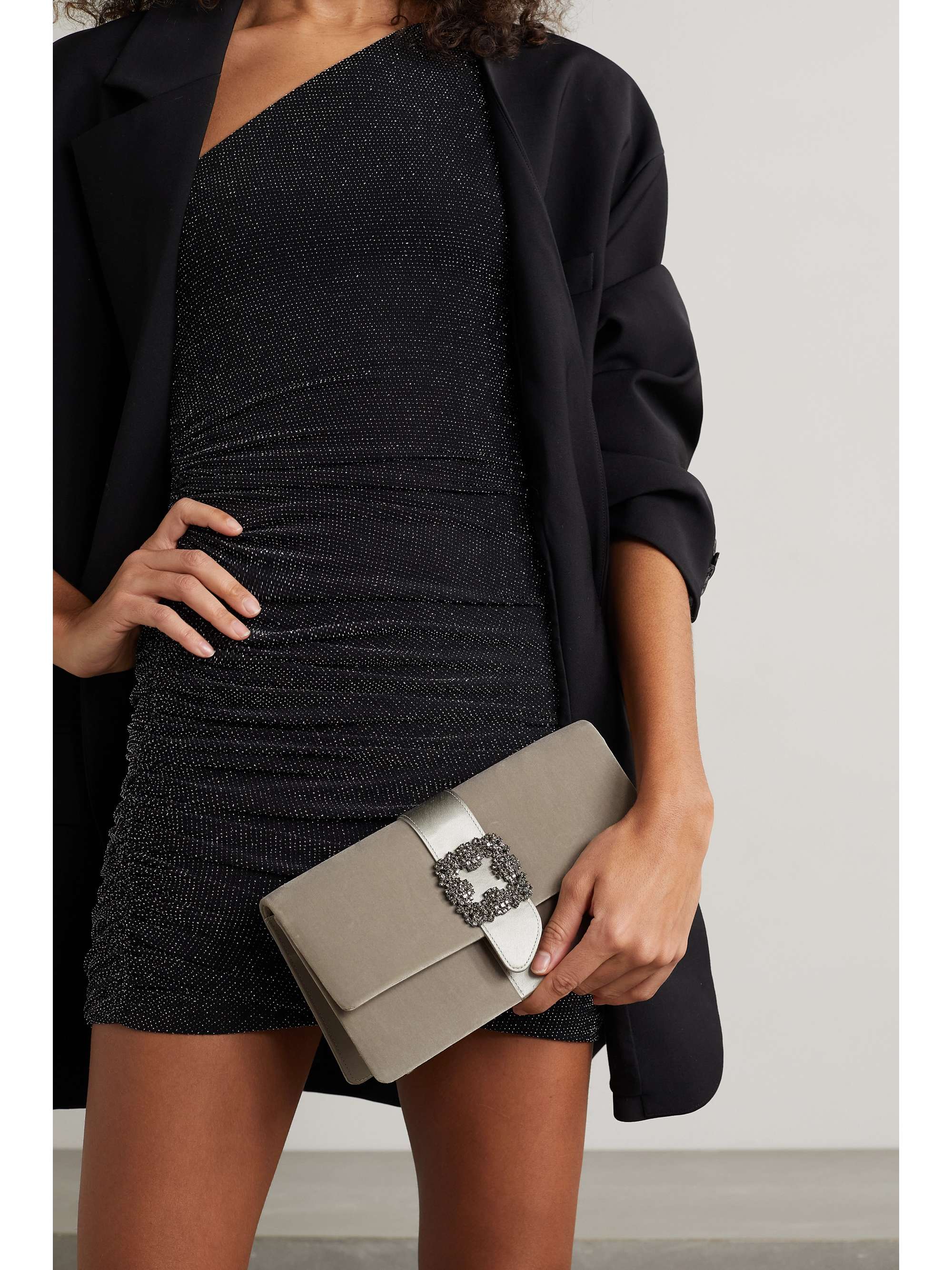 MANOLO BLAHNIK Capri crystal-embellished satin-trimmed velvet clutch