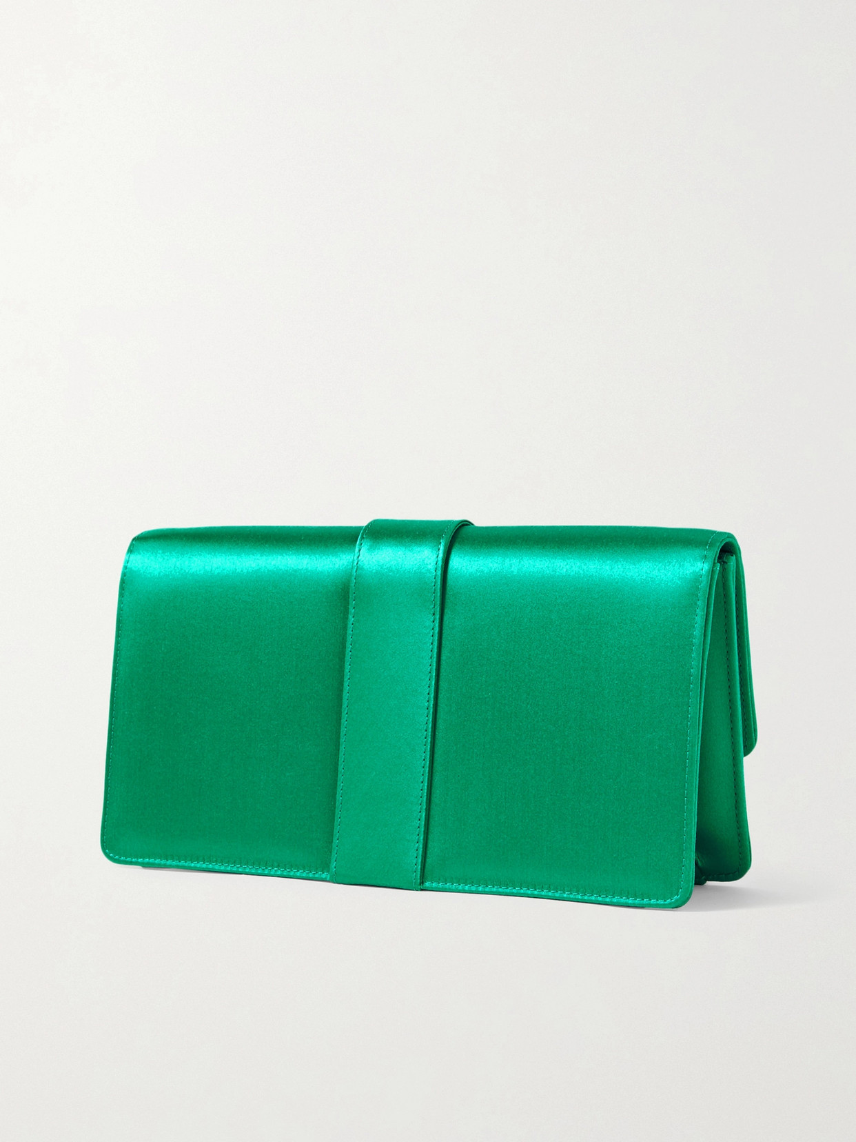 Shop Manolo Blahnik Capri Crystal-embellished Satin Clutch In Green