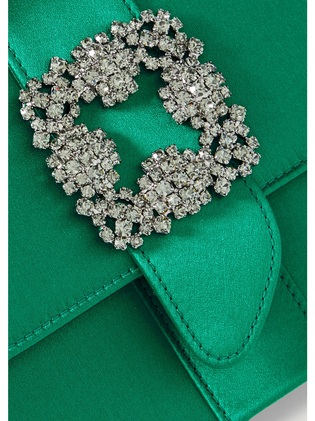 Shop Manolo Blahnik Capri Crystal-embellished Satin Clutch In Green