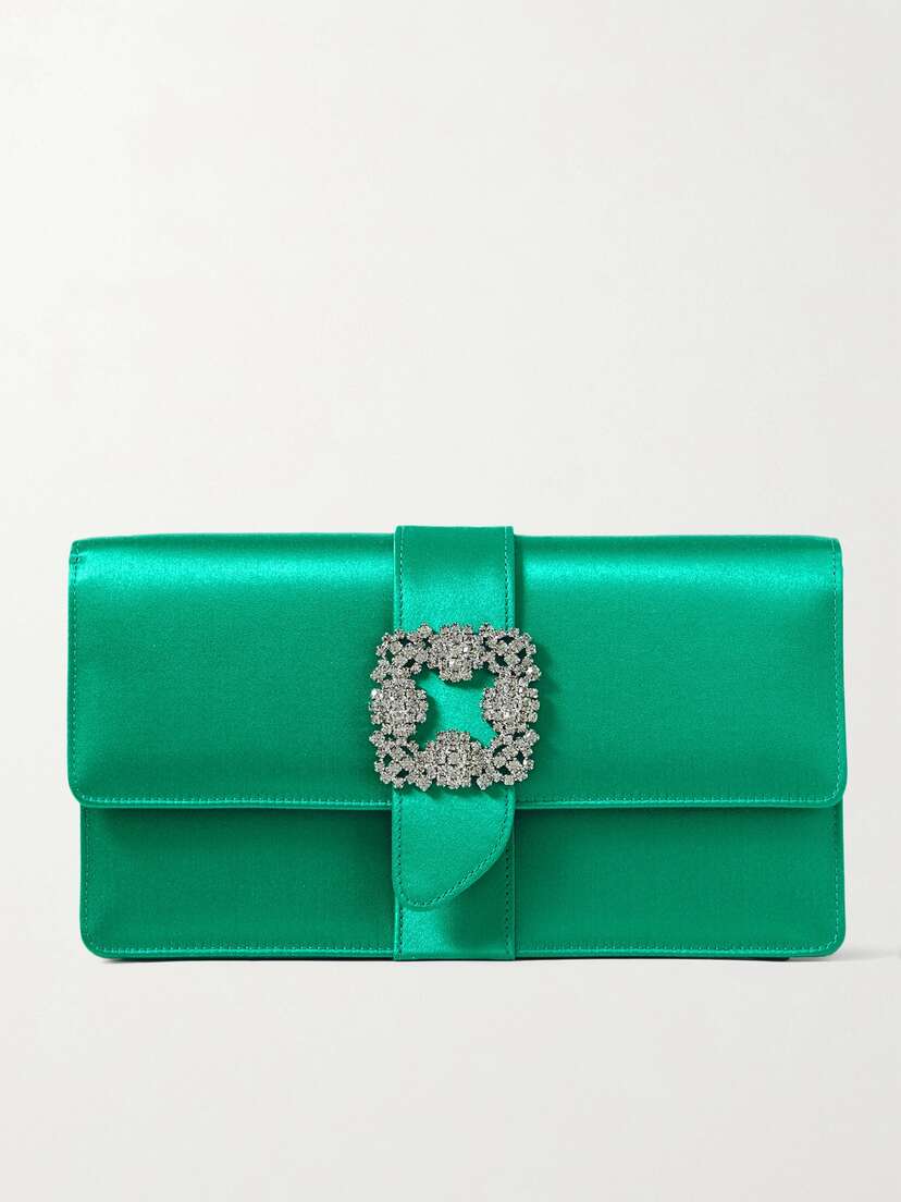 Manolo Blahnik Capri Crystal-embellished Satin Clutch