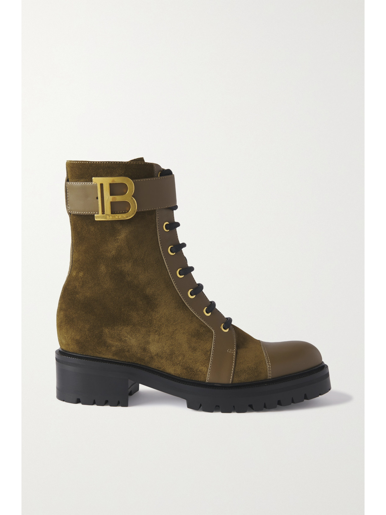 BALMAIN RANGER LEATHER AND SUEDE ANKLE BOOTS