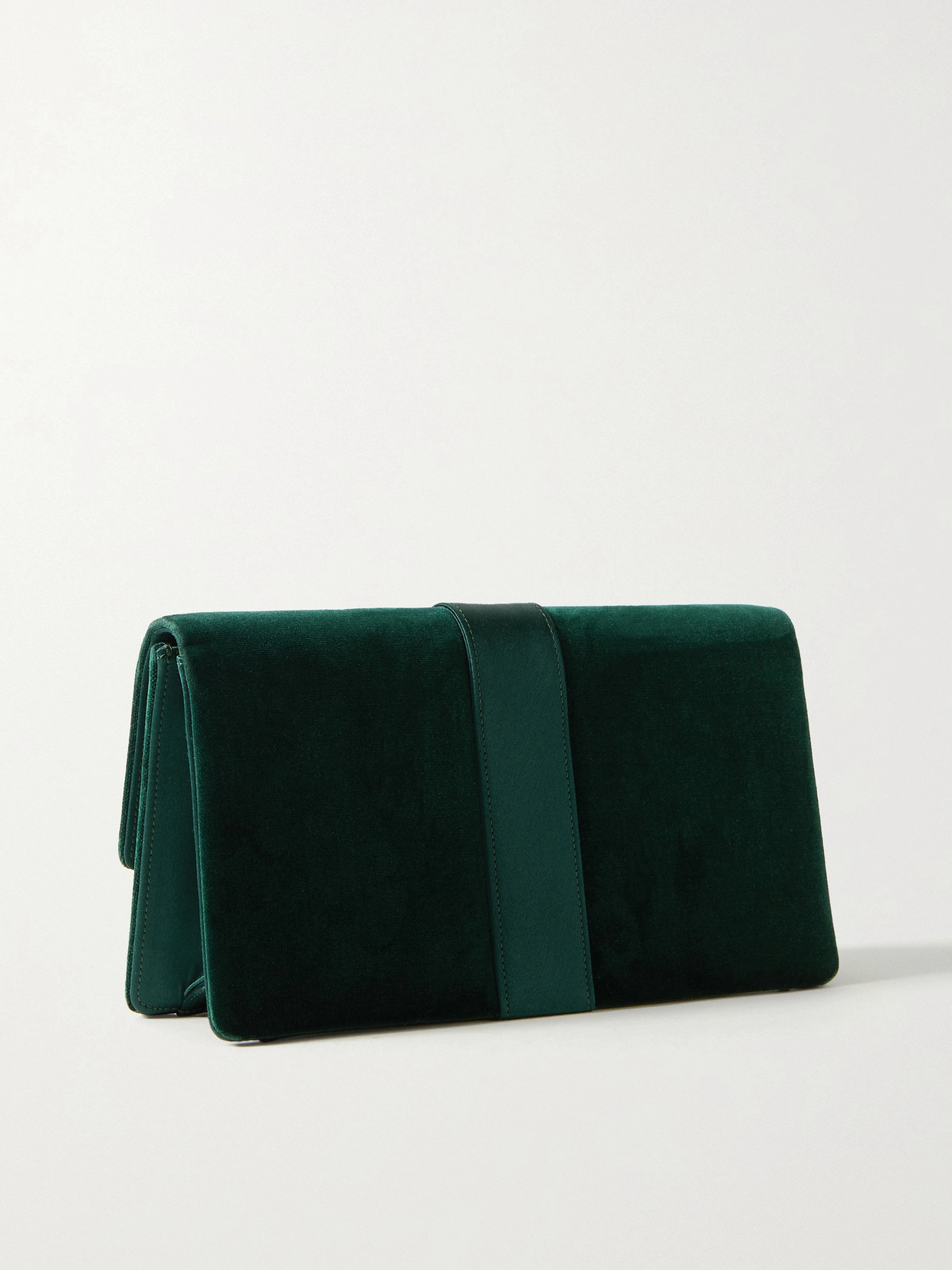 Shop Manolo Blahnik Capri Crystal-embellished Satin-trimmed Velvet Clutch In Green