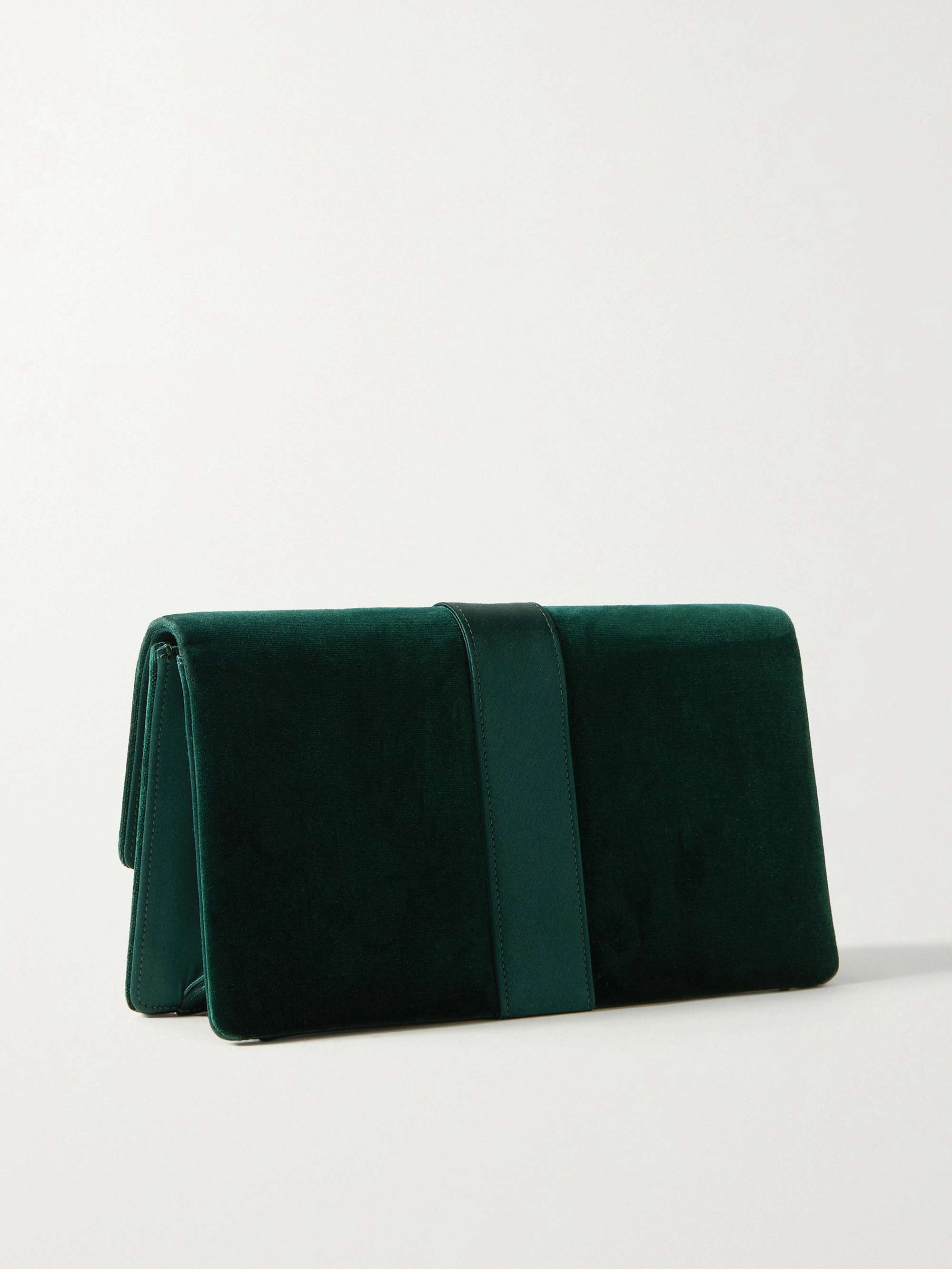 MANOLO BLAHNIK Capri Clutch aus Samt mit Satinbesatz und Kristallen