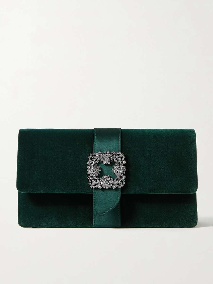 Manolo Blahnik Capri Crystal-embellished Satin-trimmed Velvet Clutch