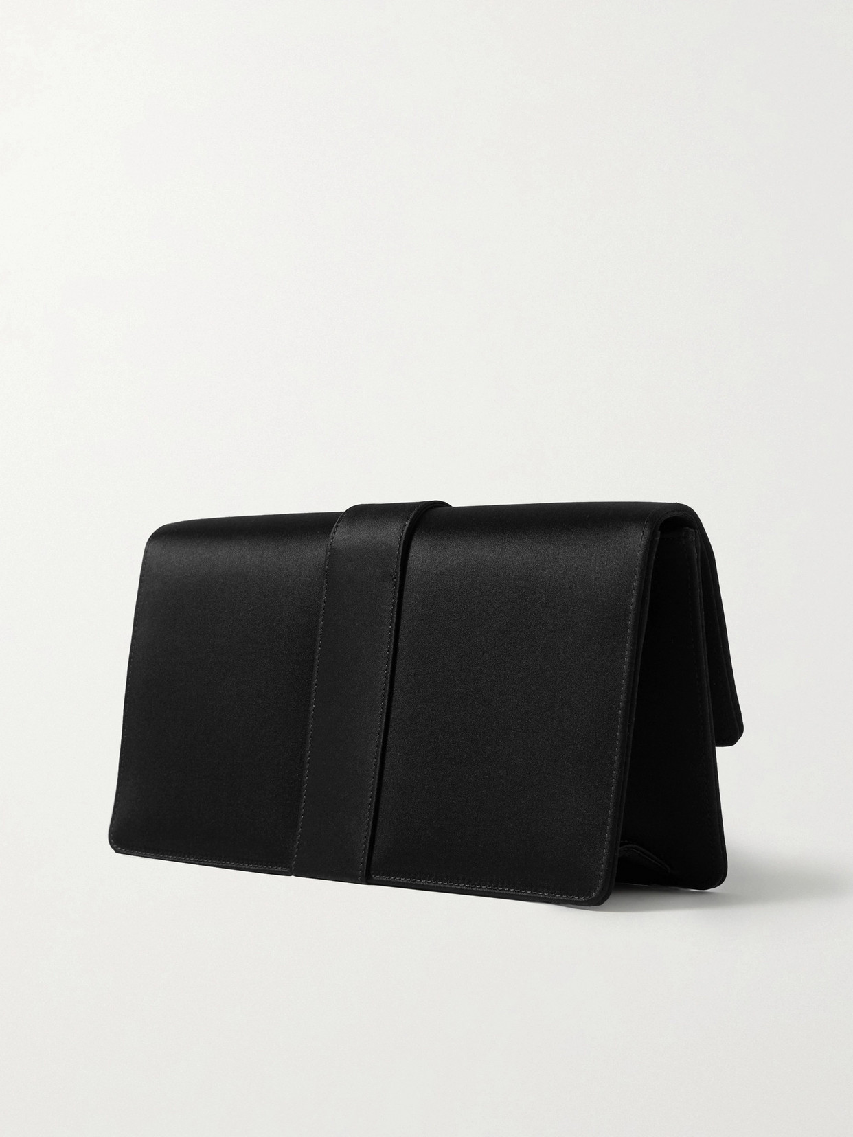 Manolo Blahnik Capri Crystal-embellished Pintucked Satin Clutch In Black