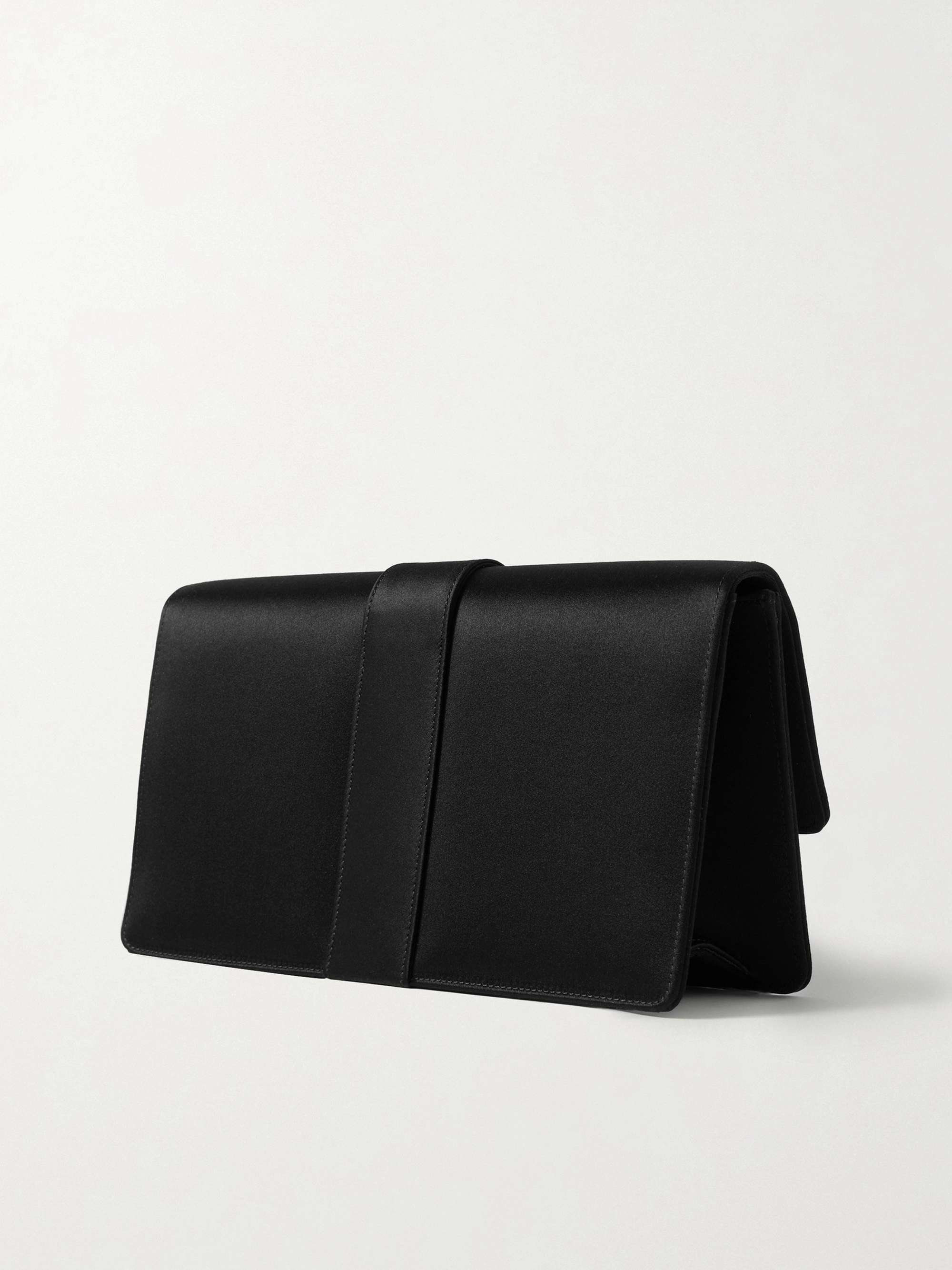 MANOLO BLAHNIK Capri Clutch aus Samt mit Satinbesatz und Kristallen